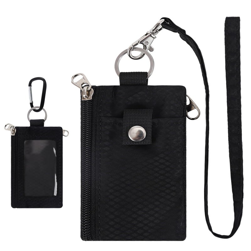 MASAPHIL MASAPHlL Small Lanyard Wallet for Women/Men with RFID Blocking ID Badge Holder  Minimalist Nylon Zipper Pouch  Traval Neck Wallet with Keychain  ID Window for Card Coin Cash (Black) - Image 1
